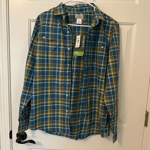 L.L. Bean Men's Blue and Yellow Plaid Shirt